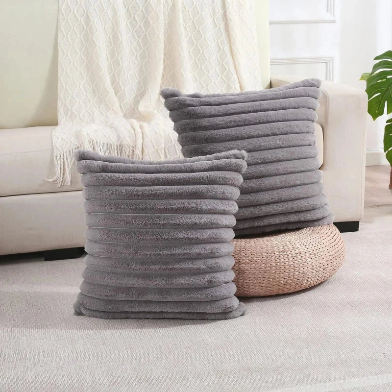 Luxury Faux Rabbit Fur Cushion Cover in a variety of solid colors, including white, apricot, grey, green, and pink