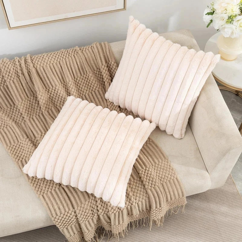 Luxury Faux Rabbit Fur Cushion Cover in a variety of solid colors, including white, apricot, grey, green, and pink