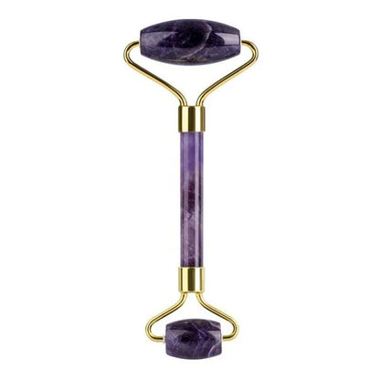 Single and double-headed amethyst roller massager for relaxation and skin rejuvenation