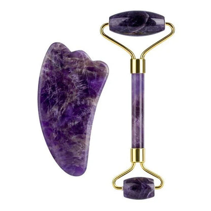 Single and double-headed amethyst roller massager for relaxation and skin rejuvenation