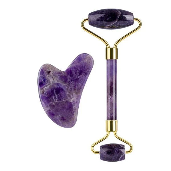 Single and double-headed amethyst roller massager for relaxation and skin rejuvenation