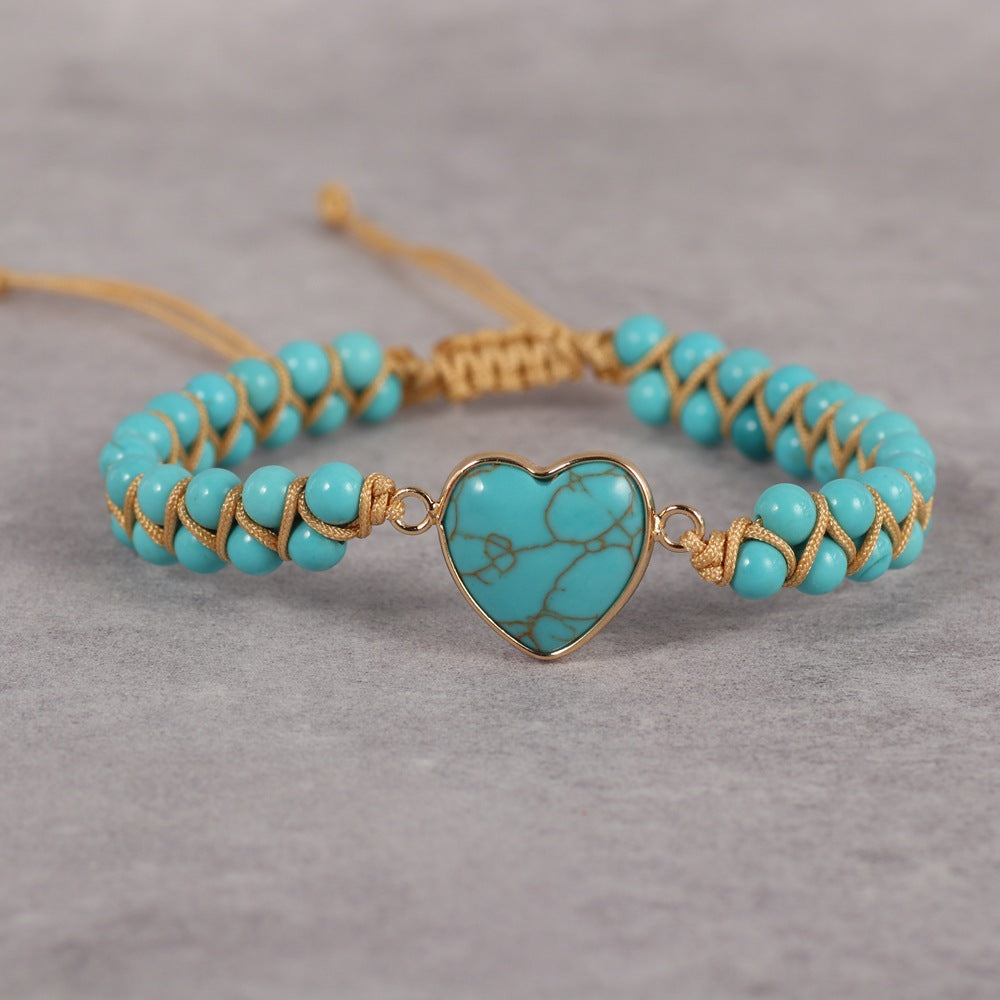 hhomeenjoy.com Adjustable Heart Charm Bracelet with Amazonite for Women and Teens