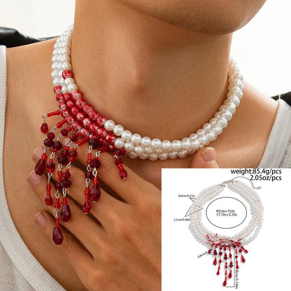 Halloween blood drop tassel crystal necklace with artificial crystal pendant on adjustable chain