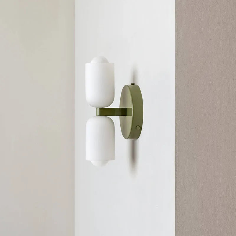 Cream base double head wall lamp with white glass shade and iron body, 220V wall light
