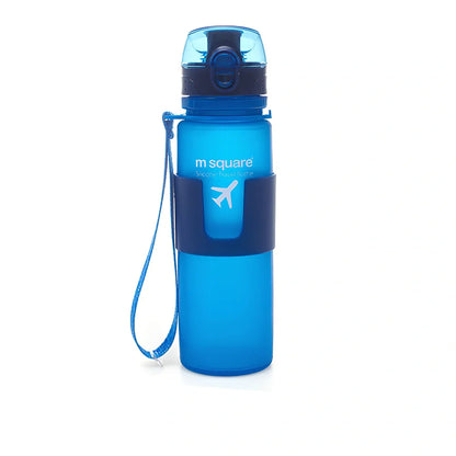 Blue portable Platinum Silicone water bottle 500ml capacity folded for hiking and cycling use