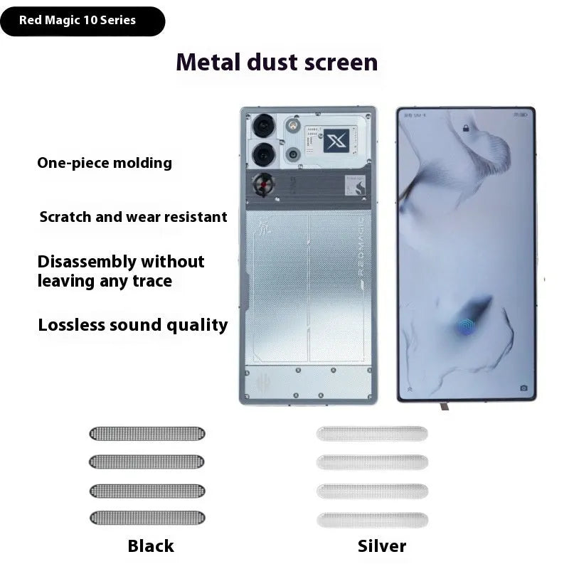 Metal Dustproof Net for RED MAGIC 10 Pro and 8/9 Series, Speaker Mesh Cover, Black or Silver, 4 Pack, Screen Dust Protection