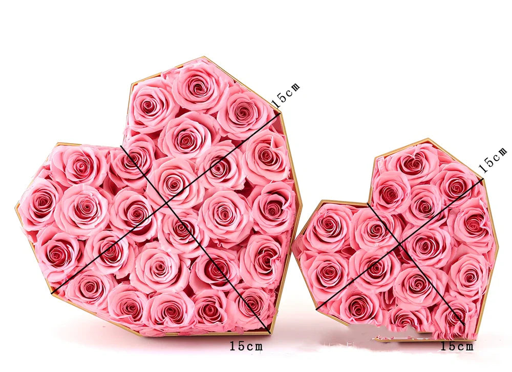 Preserved silk flower gift box with roses in pink, red or red ash, large 25x20x18cm or small 15x15x14cm for Valentine's Day