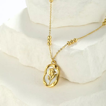 Rose white shell pendant necklace with 18K stainless steel chain