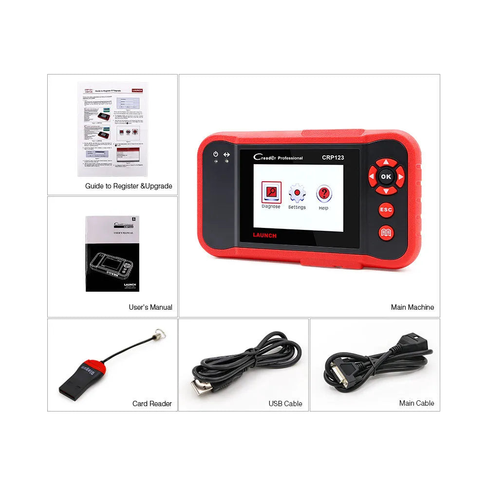 CRP123 automotive fault detector diagnostic equipment with main machine, cables, card reader and user manual