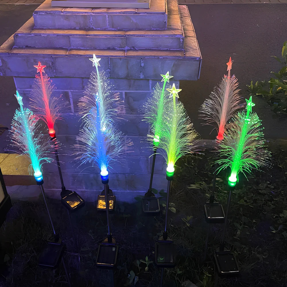 Black solar-powered fibre optic pentagram Christmas light with 90cm flower design for outdoor illumination