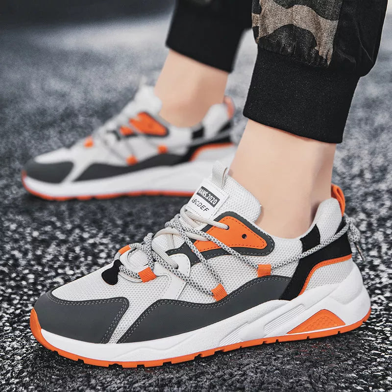 Platform Lightweight Casual Running Shoes with mesh upper in beige, black, and gray