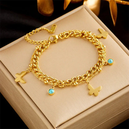 Gold plated punk fashion double layer bracelet with snake chain design