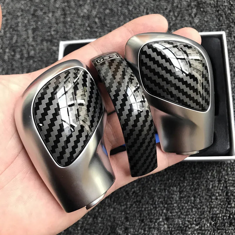 Carbon fibre DSG gear knob side cover with chrome matt finish and leather trim