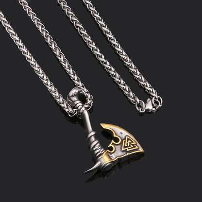 Men's stainless steel axe pendant necklace with orchid chain, stylish and durable jewelry