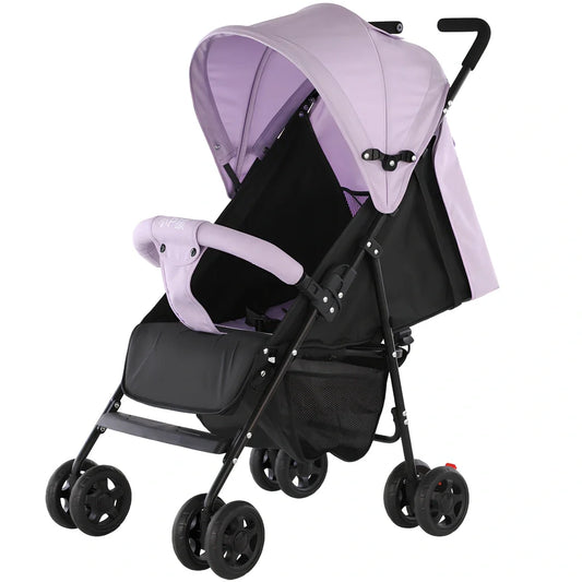Lightweight baby stroller with wide 45cm seat and extended 90cm frame in noble purple colour