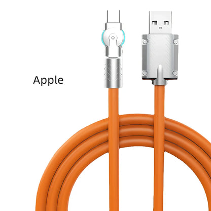 Rotating Type C data cable with 360-degree swivel connector in blue colour showing flexible silicone construction