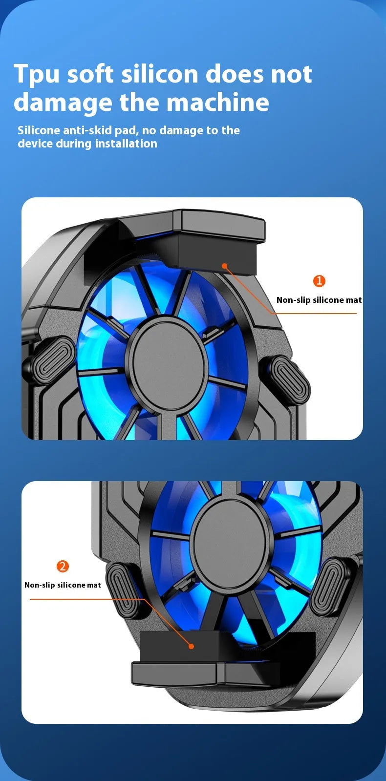 FS01 twin fan air-cooled phone radiator with ABS body, Type-C cable, and red/green charging light
