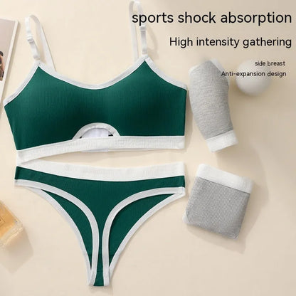 Cotton sports underwear vest with thin mould cup in khaki colour showing back design detail