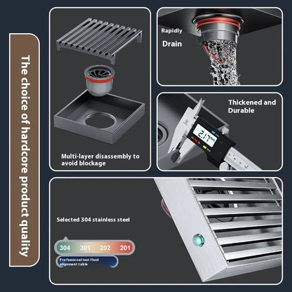 304 stainless steel courtyard deodorant floor drain with 15x15cm gun grey ABS plastic core