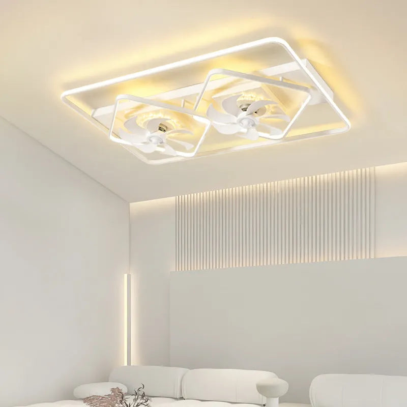 Thin suction ceiling fan lamp with 1100mm diameter plastic blades and acrylic shade in modern design
