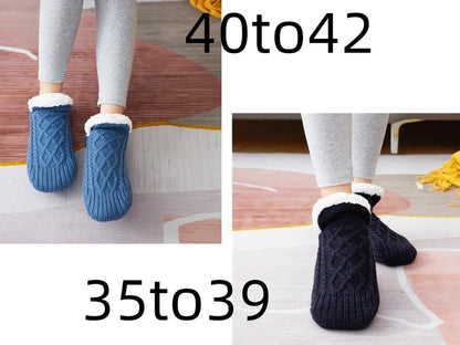 Winter woolen socks with V-opening design and anti-slip dots on soles in navy blue colour