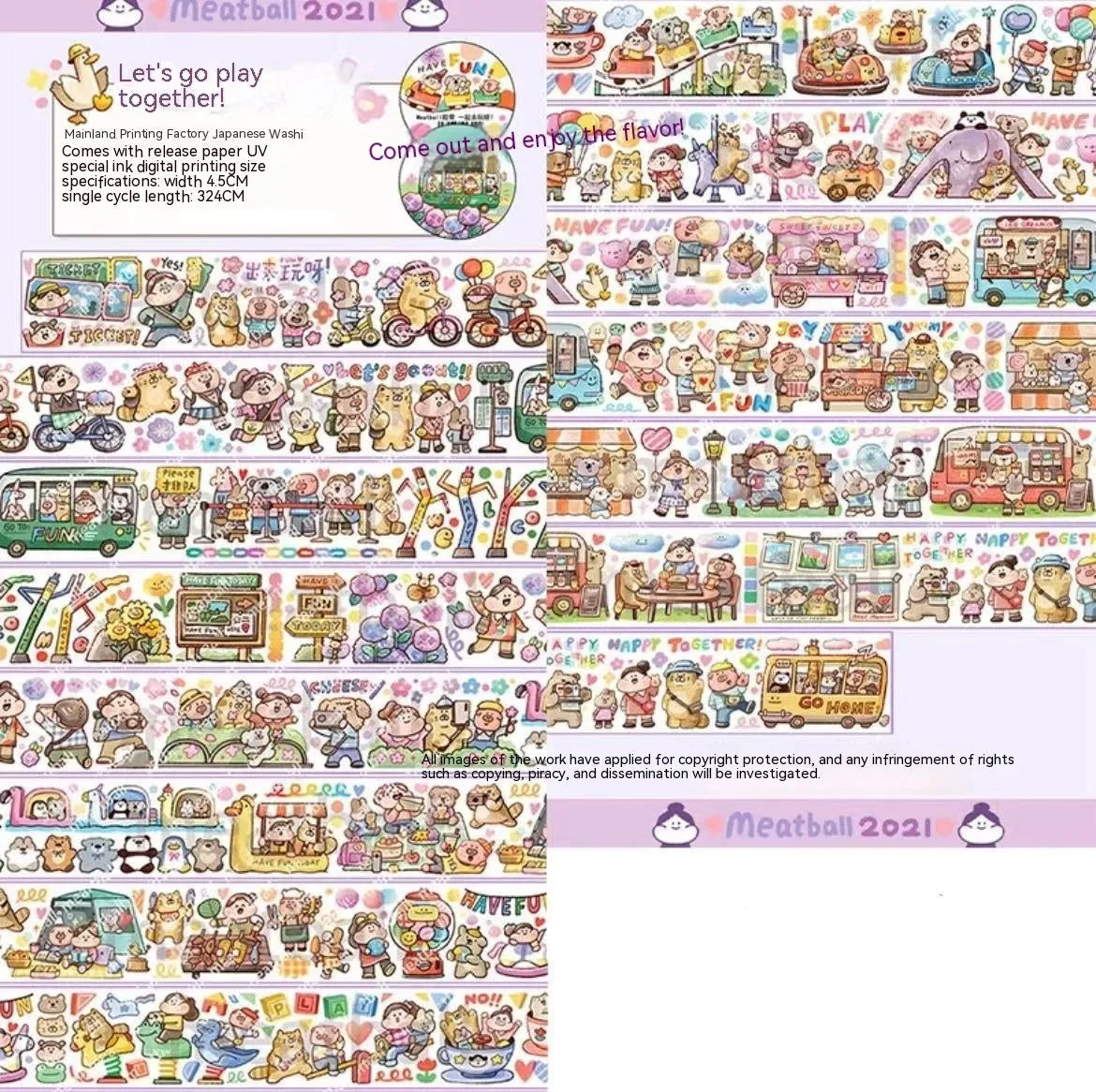 Haemorrhoid tape packaging stickers with cute cartoon characters on Japanese paper, 42 style options