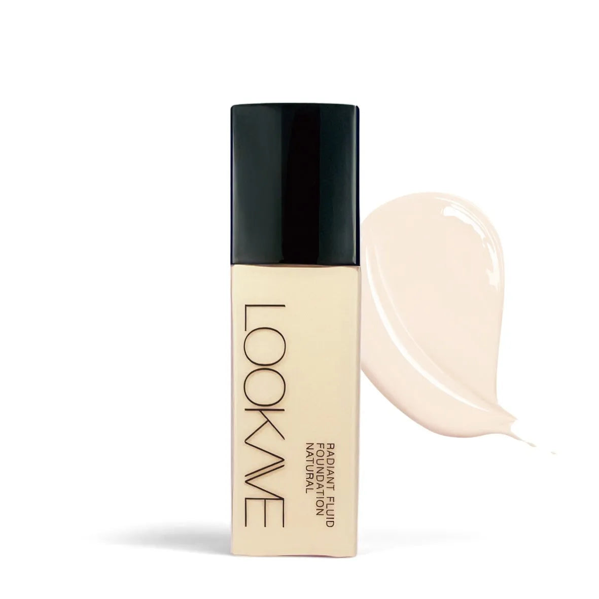 LOOKAVE Matte Liquid Foundation bottle, 21g net content, shown in ivory white shade.