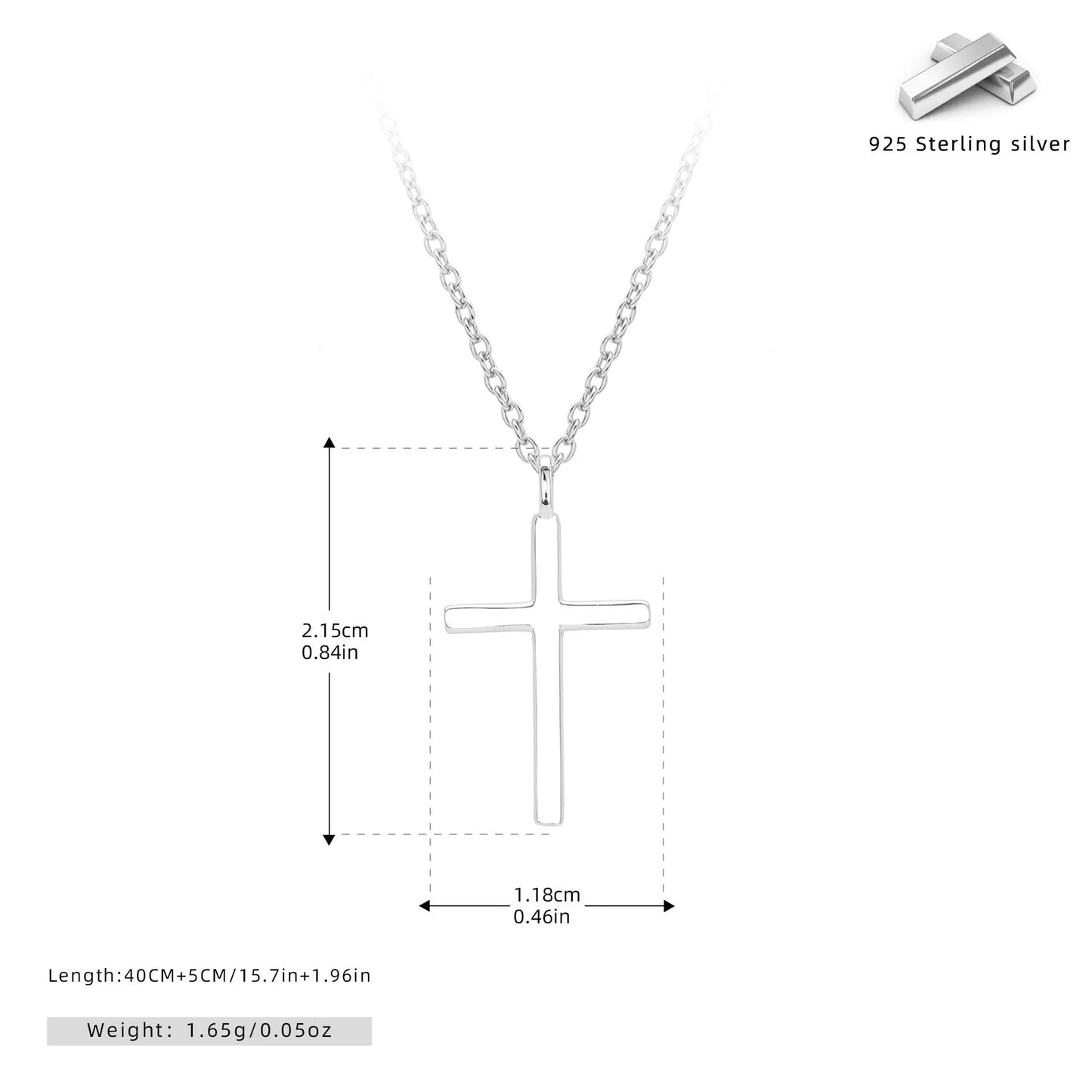 S925 sterling silver necklace with cross pendant on adjustable 41-50cm chain in gold plating