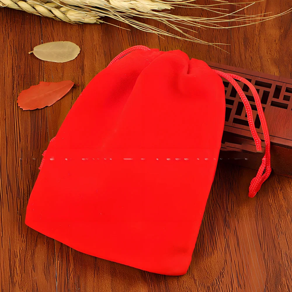 Multi-colour flannel jewellery storage bags in sizes 5x7cm to 20x30cm with gold drawstring and lining