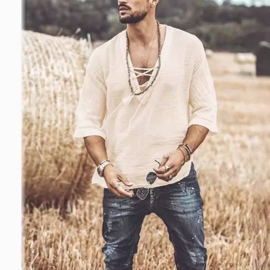 Lace Up Corn Mid Sleeved T-shirt in various colors