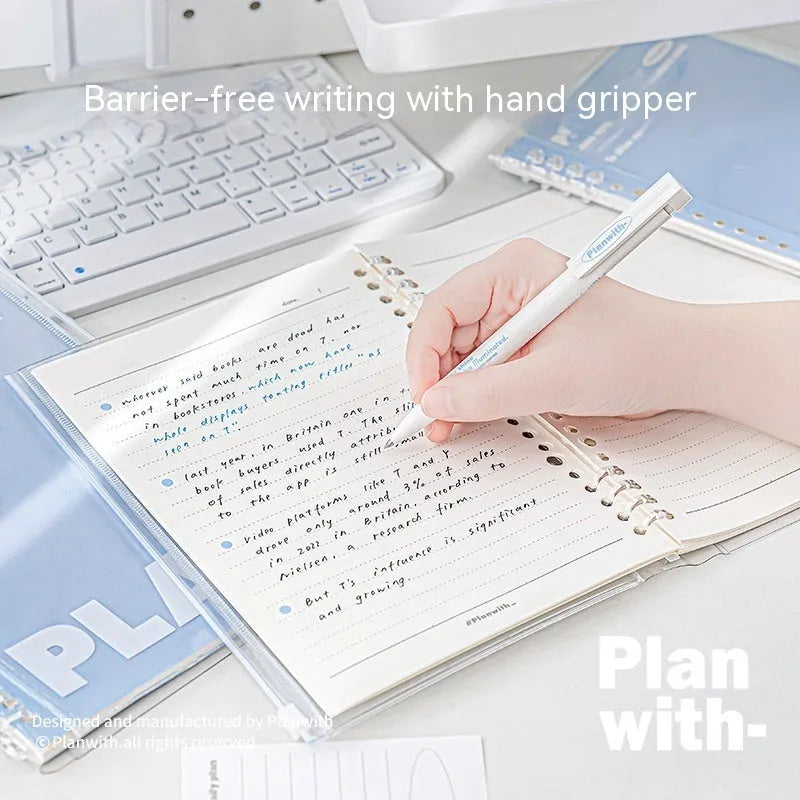 A5 PVC notebook storage organiser with clear front window in white or blue colour