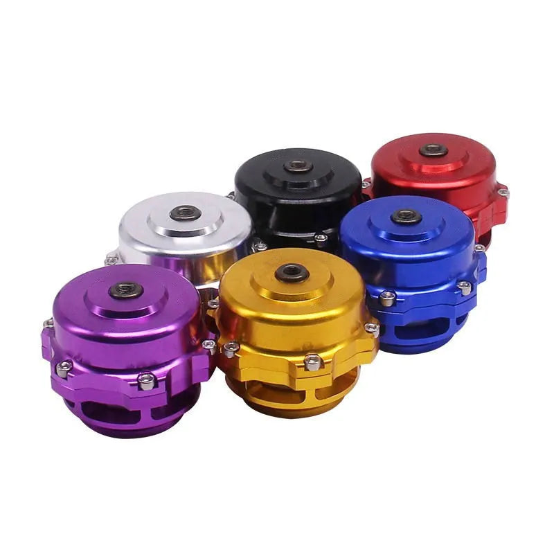 Automotive turbo blowoff valve aluminium alloy 50mm universal fit pressure relief valve kit for turbocharged vehicles available in six colour finishes including black blue red purple silver gold