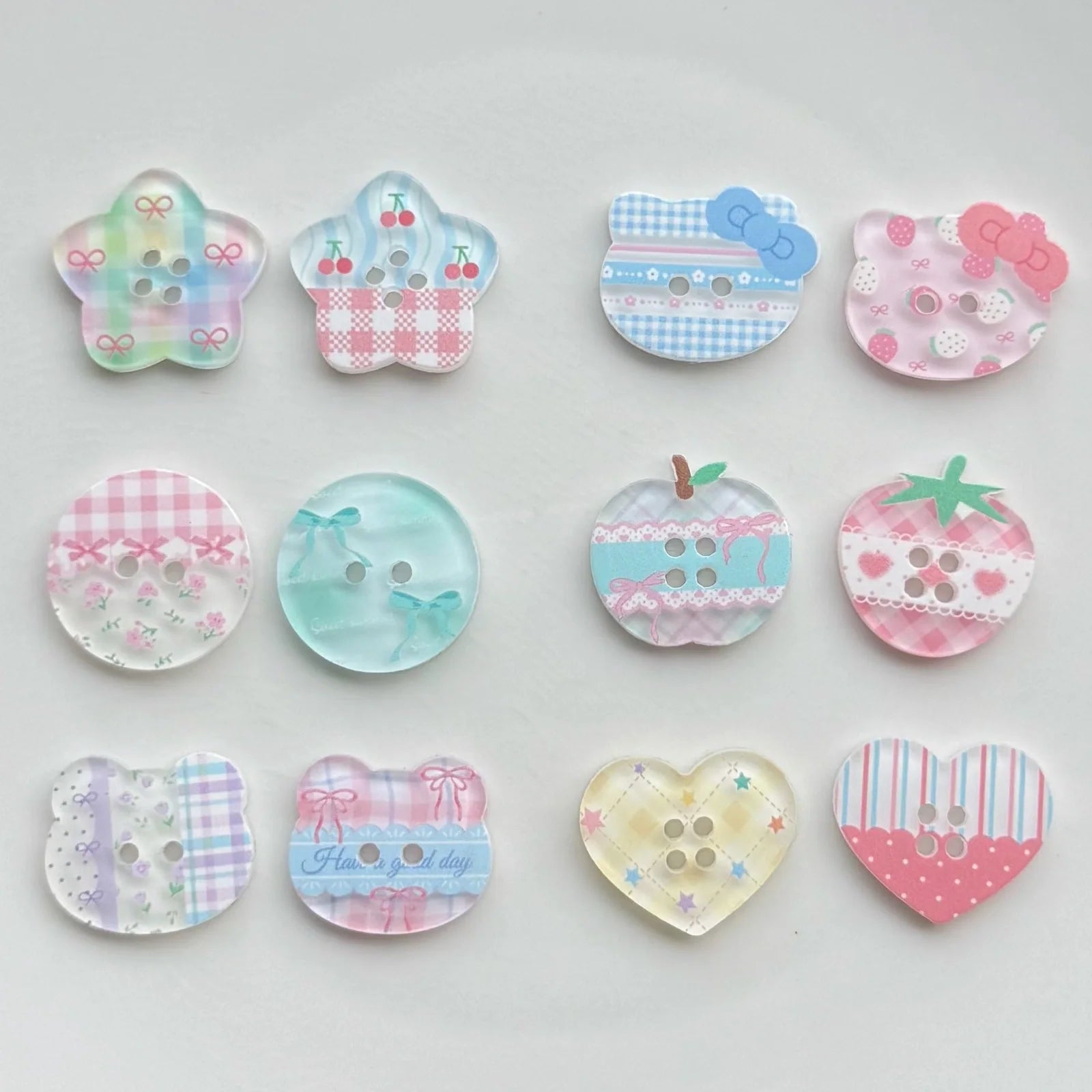 DIY acrylic button with cartoon plaid design measuring 2cm diameter for clothing customisation projects