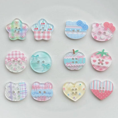 DIY acrylic button with cartoon plaid design measuring 2cm diameter for clothing customisation projects
