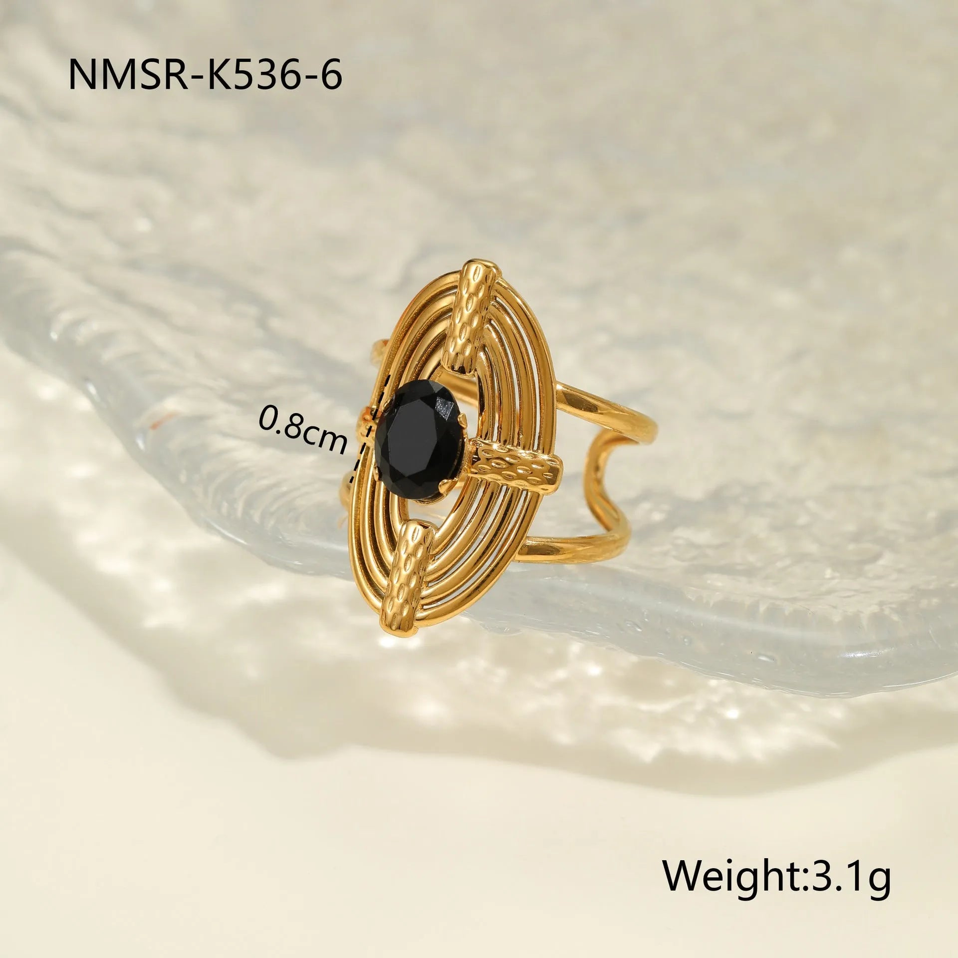 Titanium steel open mouth ring with geometric design and inlaid zircon stones for women