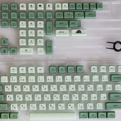 124 PBT keycaps with matcha theme and dye-sublimated legends for mechanical keyboards