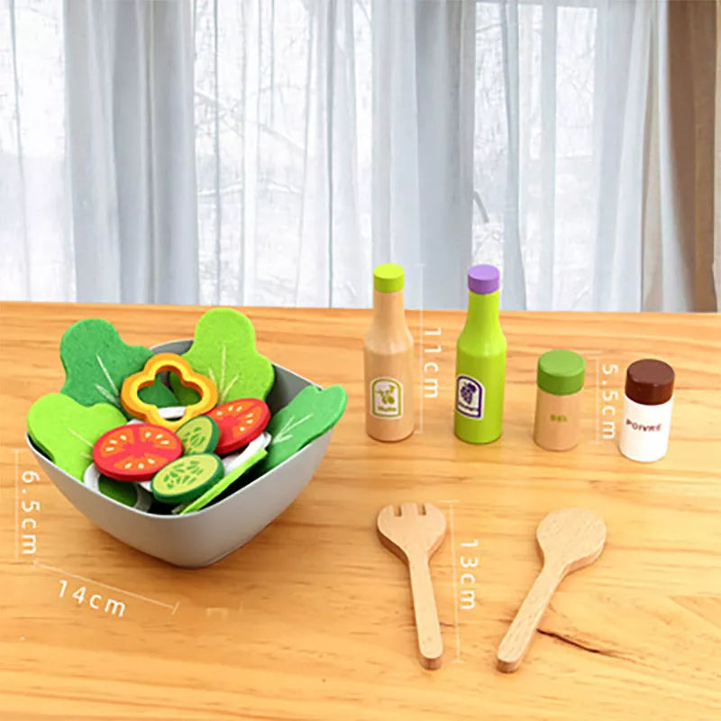 Wooden children's playhouse toys with Maca Dragon design, including kitchen-themed pieces for imaginative play
