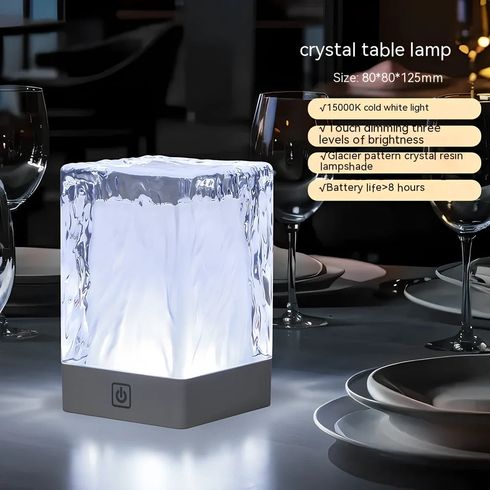 Crystal touch control desk lamp with multiple lighting options measuring 80x80x12mm