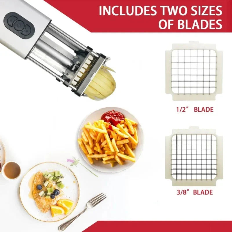 Electric French Fry Cutter with stainless steel blades and versatile slicing modes for commercial and home use