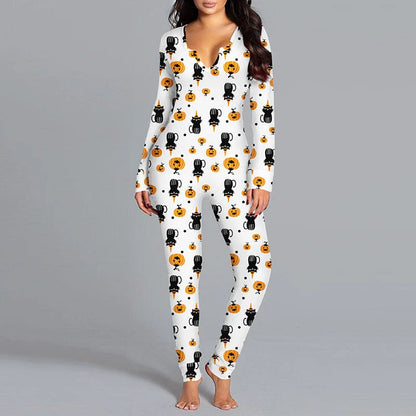 Spooktacular Halloween jumpsuit with unique printed design and relaxed, comfortable fit