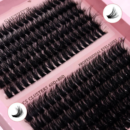 Thick DIY segmented false eyelashes in 10mm to 14mm lengths, 60D and 80D, cross style feather model