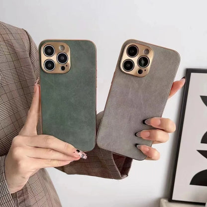 Leather texture phone case in solid colour options for iPhone models with TPU interior