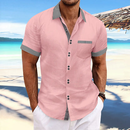 Men's slim fit striped casual shirt in pure cotton, shown on a hanger.