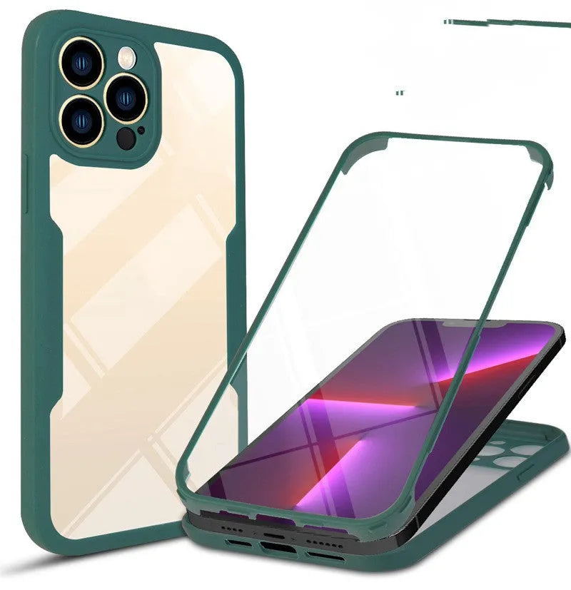 A flexible TPU protective mobile phone case for iPhones, shown in a selection of solid and multi-colour 360 Qicai finishes.