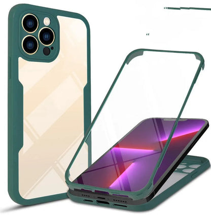 A flexible TPU protective mobile phone case for iPhones, shown in a selection of solid and multi-colour 360 Qicai finishes.