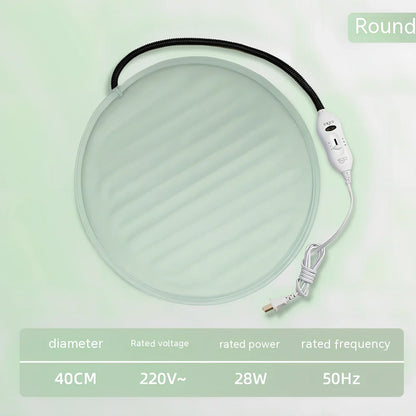 Electric pet heating pad in round 40cm size with UK plug, providing constant 45W warmth for cats