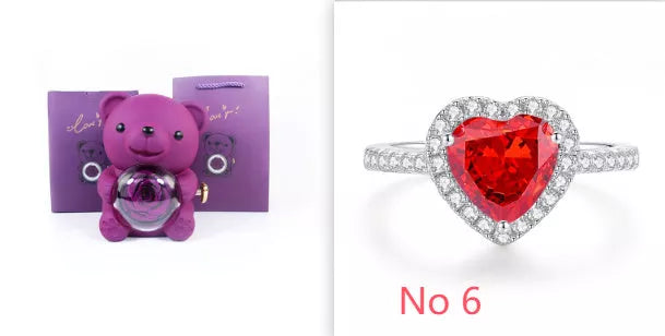 Eternal Rose Teddy Bear Jewelry Box with rotating drawer and preserved rose