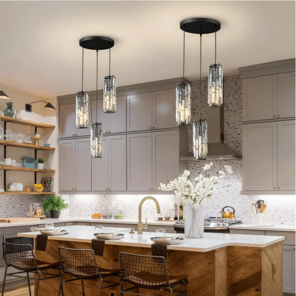 Industrial style crystal droplight with single LED head in black, gold, or chrome finish