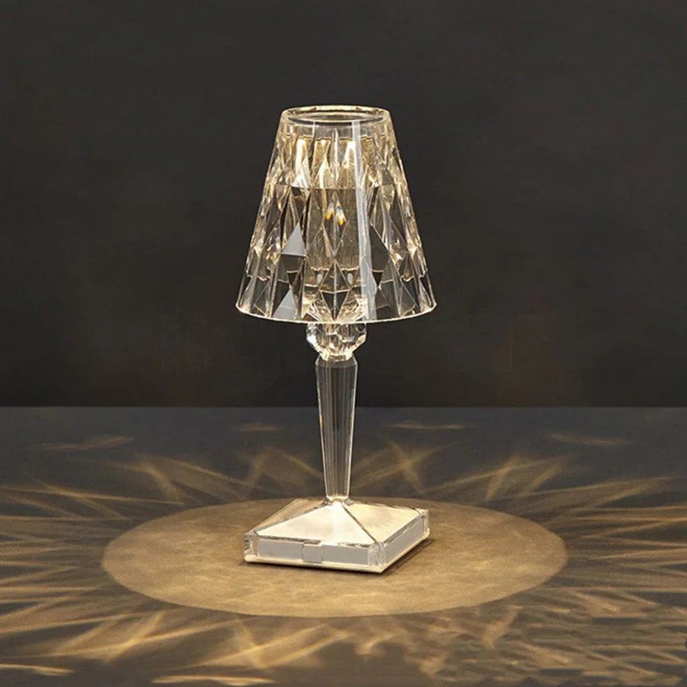 Diamond Crystal rechargeable table lamp with acrylic holder and multiple colour finishes
