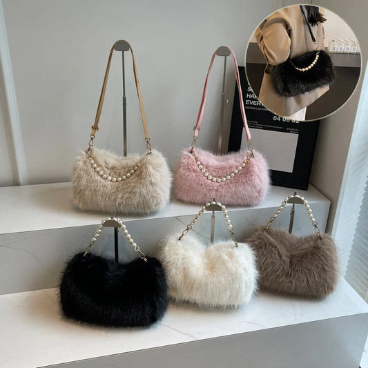Stylish women's pearl chain crossbody bag in various colors for autumn and winter fashion